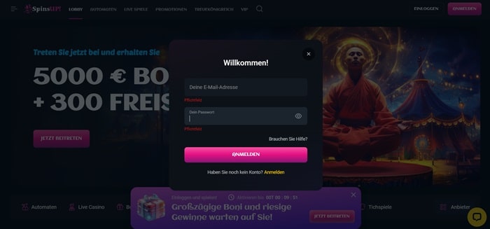 Einloggen im Online Casino 