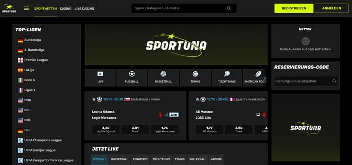 Online Sportwetten Buchmacher Sportuna