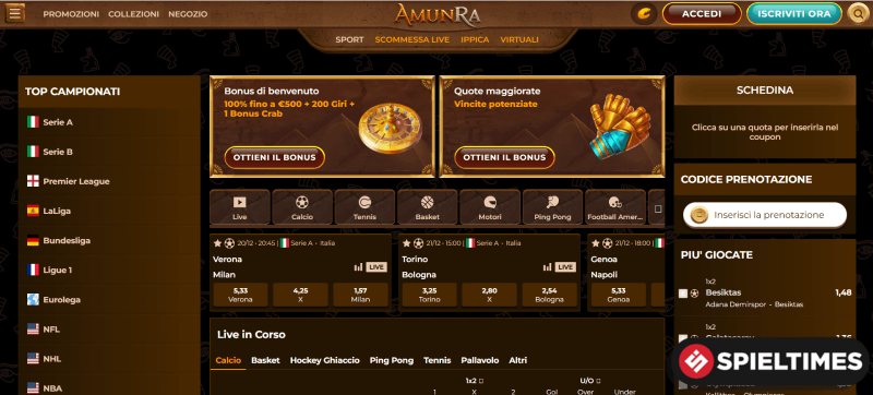 AmunRa: Il miglior sito di scommesse non AAMS